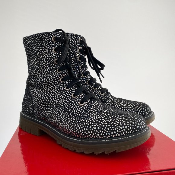** KIDS ** Pom D'Api "Sid Ranger" Silver Polka Dot Suede Boots, size 35 - Picture 3 of 16
